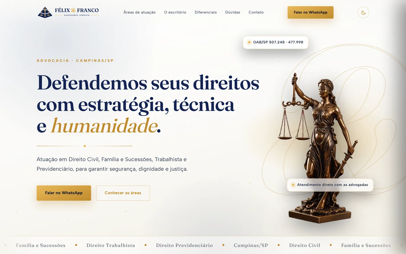 Site da Félix & Franco Assessoria Jurídica, versão desktop