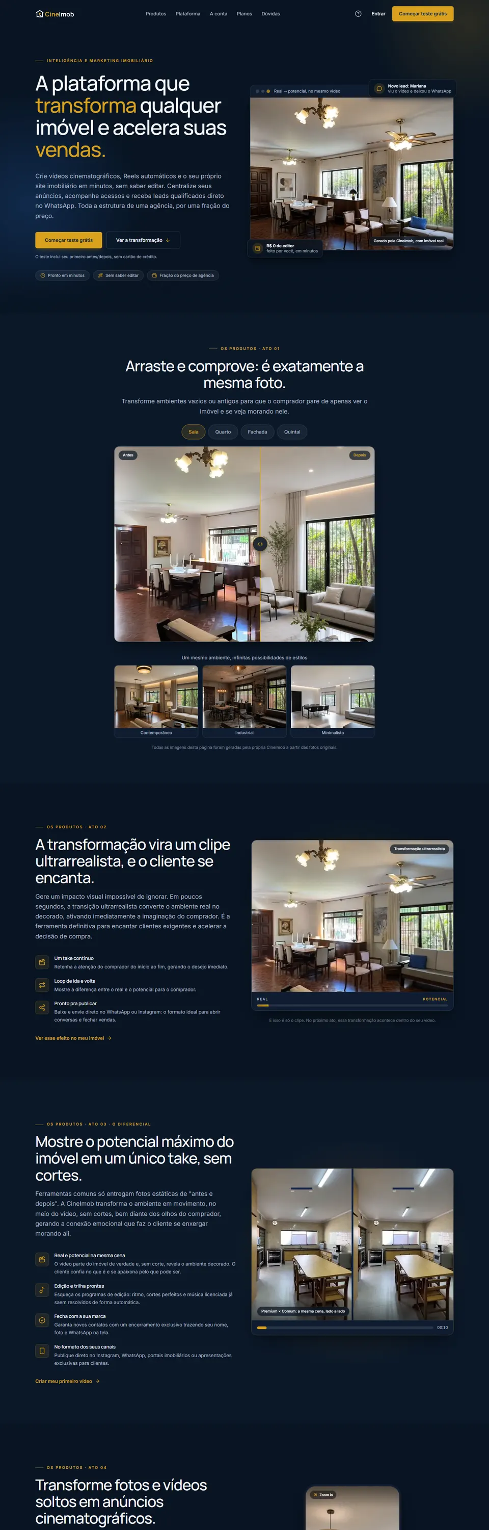 Plataforma CineImob rolando, versão de computador