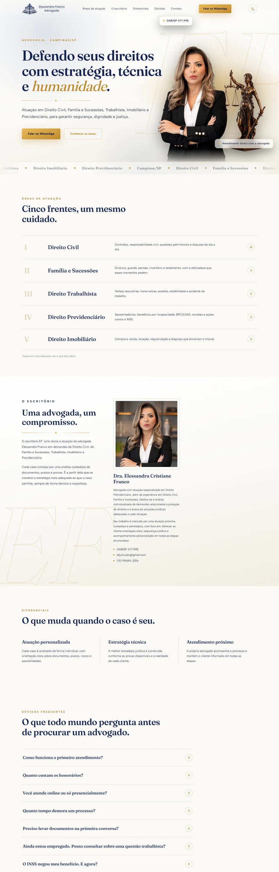 Site da Elessandra Franco, advogada, rolando, versão de computador